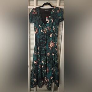 Women's Green Floral Hi Lo Floral Dress